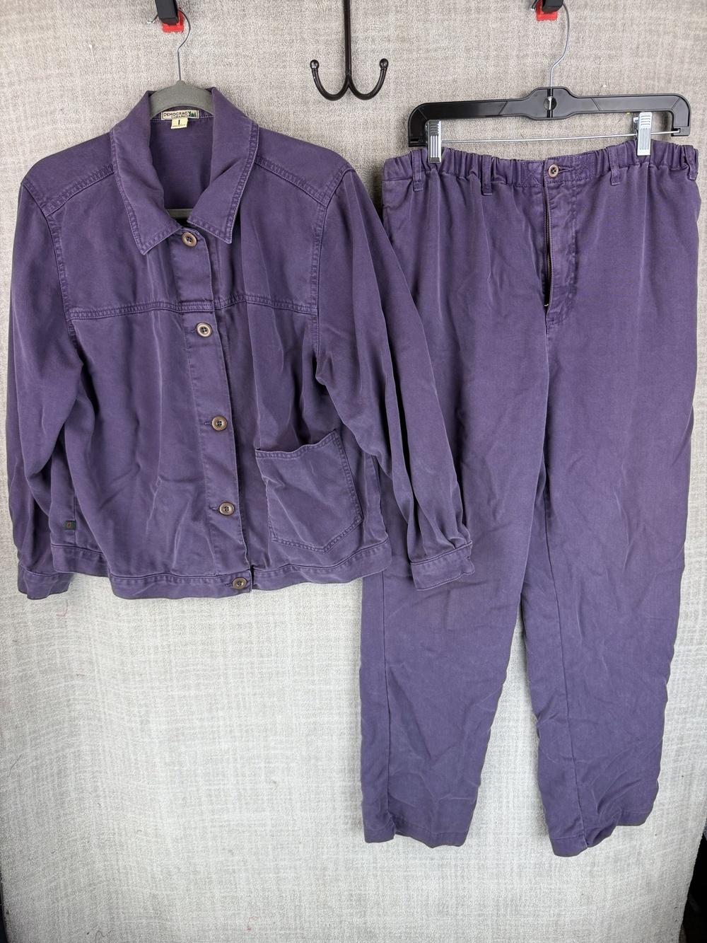 Democracy Jacket Womens L Purple Lyocell Twill Collared Short Relaxed Casual